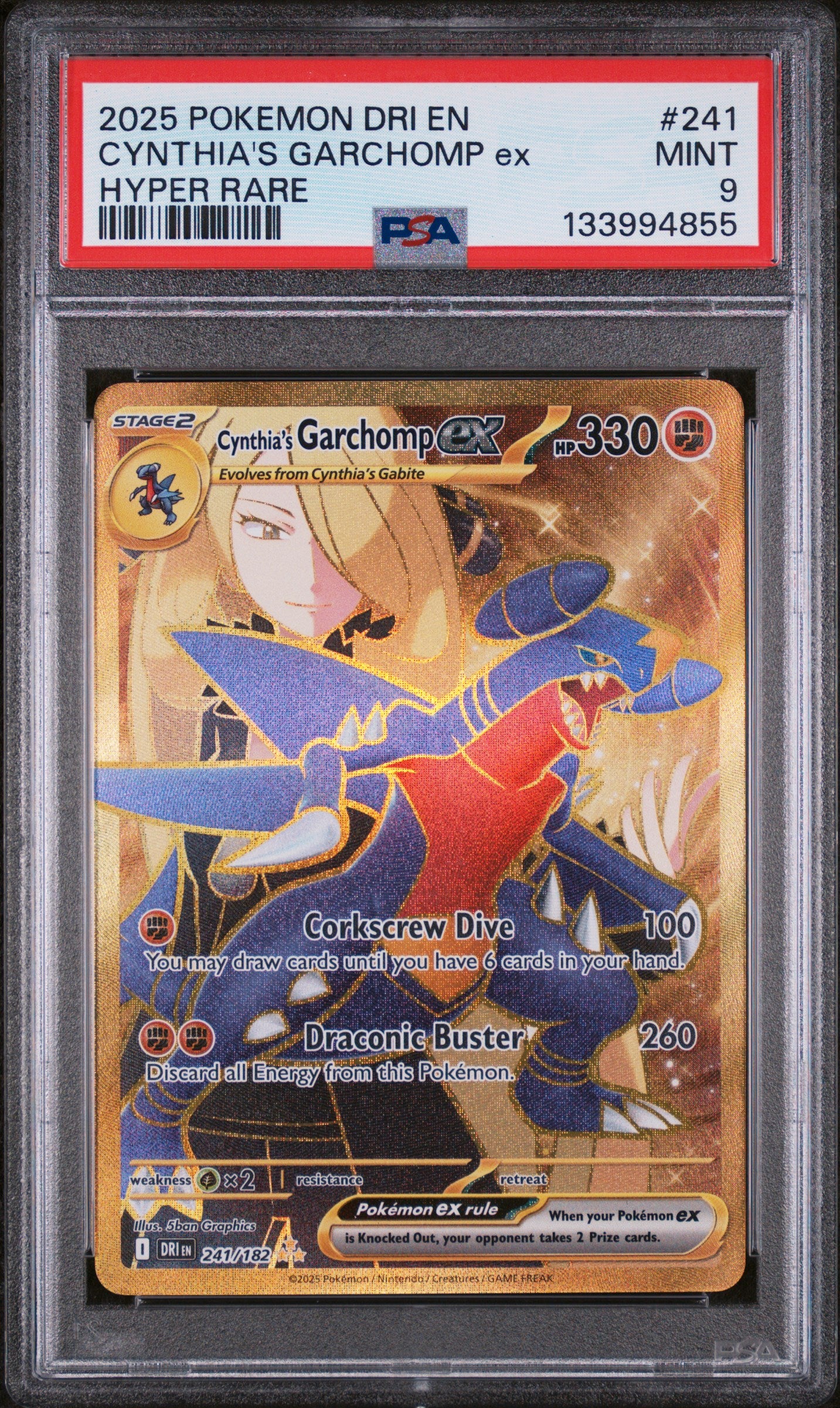 2025 Pokemon Cynthia's Garchomp EX Hyper Rare 241/182 PSA 9
