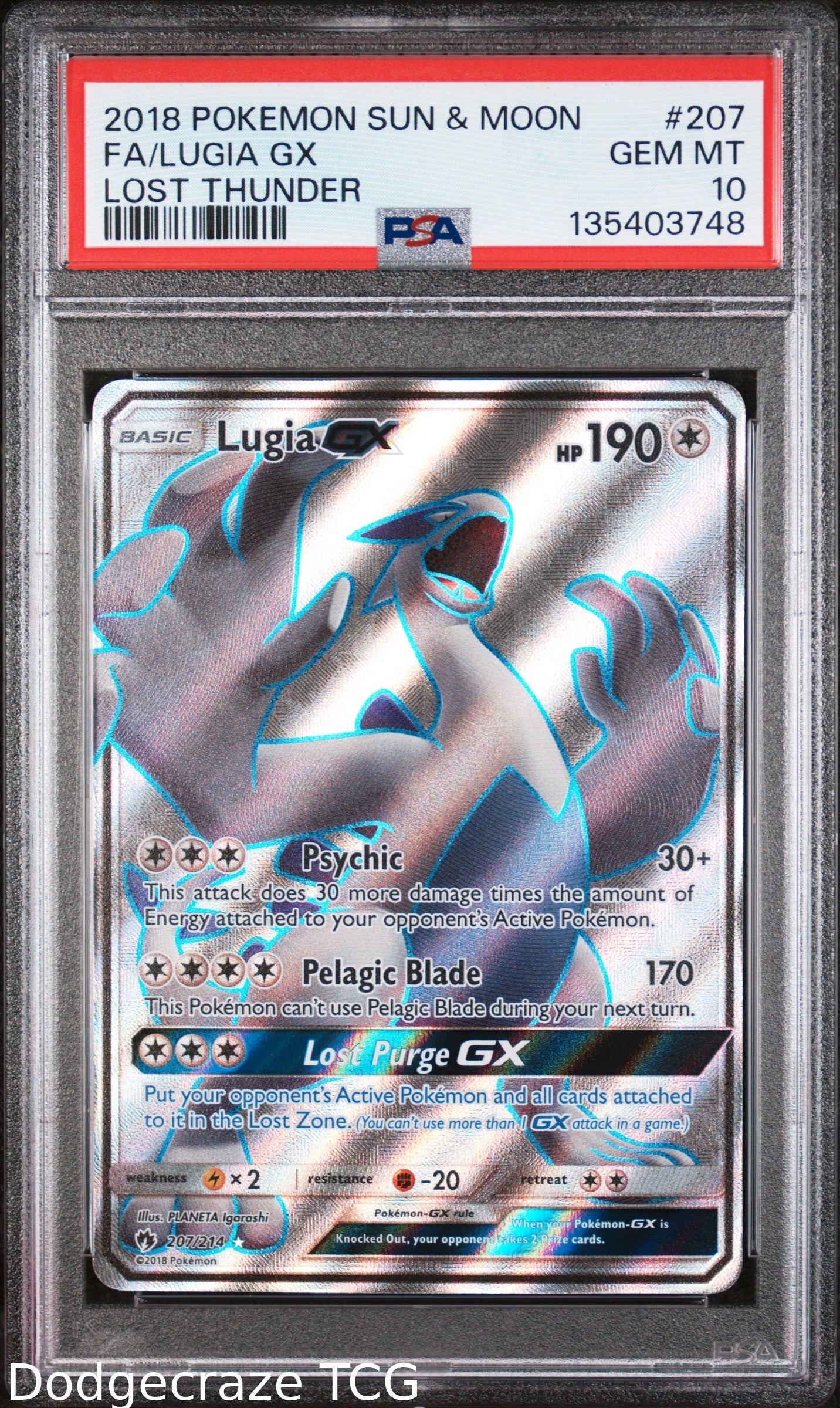 2018 Pokemon Lost Thunder Lugia Gx 207/214 PSA 10
